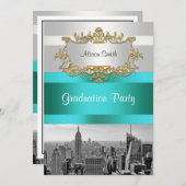 NYC Skyline BW 05 White Blauwgroen Afstuderen nodi Kaart (Voorkant / Achterkant)