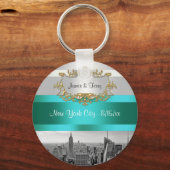 NYC Skyline BW 05 White Blauwgroen Invite Suite Sleutelhanger (Voorkant)