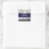 NYC Skyline BW 05 White Navy Invit Suite Dank u Vierkante Sticker (Tas)