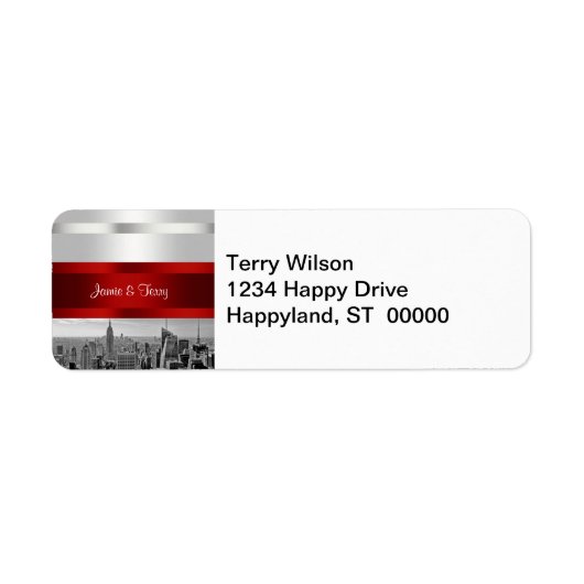 NYC Skyline BW 05 White Red Invite Suite Etiket (Voorkant)
