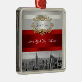 NYC Skyline BW 05 White Red Invite Suite Metalen Ornament (Rechts)