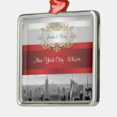 NYC Skyline BW 05 White Red Invite Suite Metalen Ornament (Links)