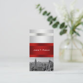 NYC Skyline BW 05 White Red Invite Suite Visitekaartje (Staand voorkant)