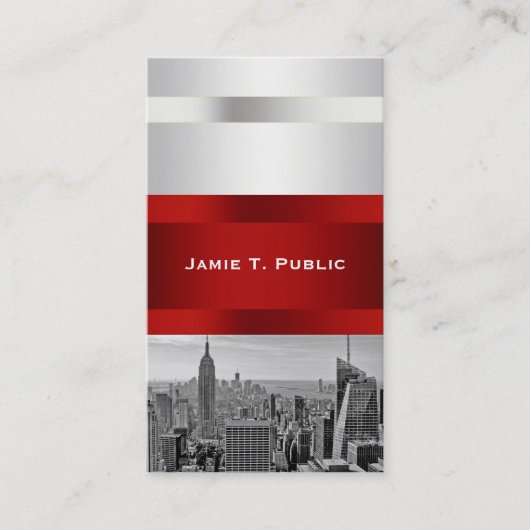 NYC Skyline BW 05 White Red Invite Suite Visitekaartje (Voorkant)