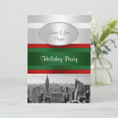 NYC Skyline BW 05 Wit, Rood Groen Kerstmis Kaart (Staand voorkant)