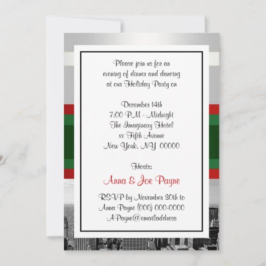 NYC Skyline BW 05 Wit, Rood Groen Kerstmis Kaart (Achterkant)