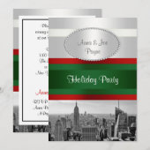 NYC Skyline BW 05 Wit, Rood Groen Kerstmis Kaart (Voorkant / Achterkant)