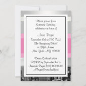 NYC Skyline BW 05 Wit, Roze Sweet 16 Party Kaart (Achterkant)