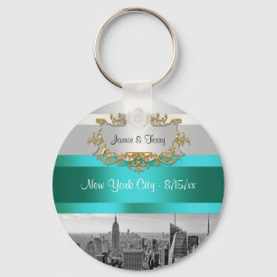 NYC Skyline BW 05 Witte Teal Uitnodigingsset Sleutelhanger