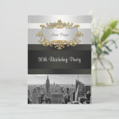 NYC Skyline BW 05 Witte, Zwarte Verjaardag Uitnodi Kaart (Staand voorkant)