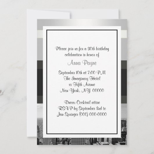 NYC Skyline BW 05 Witte, Zwarte Verjaardag Uitnodi Kaart (Achterkant)