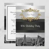 NYC Skyline BW 05 Witte, Zwarte Verjaardag Uitnodi Kaart (Voorkant / Achterkant)