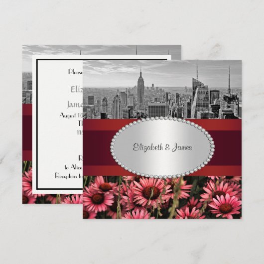 NYC Skyline BW 1A High Line Bloemen 1 Huwelijk Kaart (Voorkant / Achterkant)