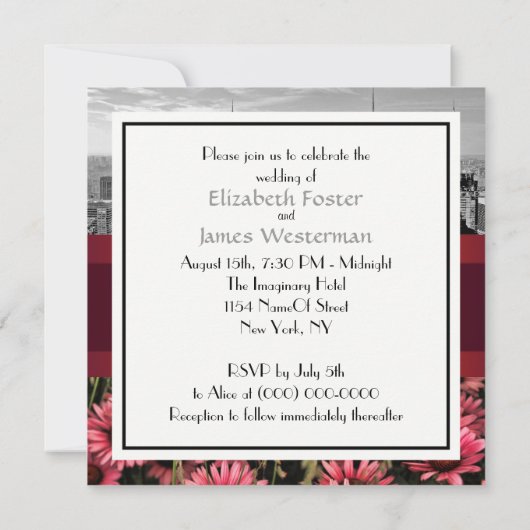 NYC Skyline BW 1A High Line Bloemen 1 Huwelijk Kaart (Achterkant)
