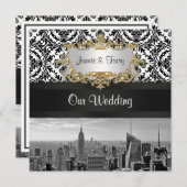 NYC Skyline BW 431 Damask bruiloft uitnodiging (Voorkant / Achterkant)