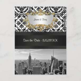 NYC Skyline BW 431 Damask Save the Date Briefkaart