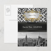 NYC Skyline BW 431 Damask Save the Date Briefkaart (Voorkant / Achterkant)
