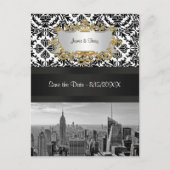 NYC Skyline BW 431 Damask Save the Date Briefkaart (Voorkant)
