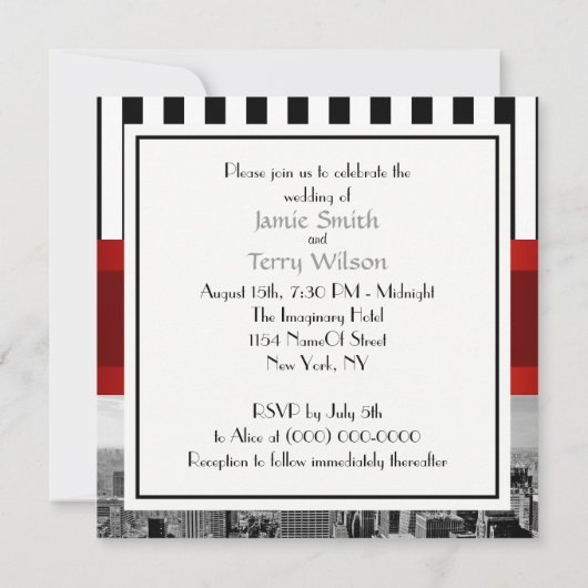 NYC Skyline BW B2 bruiloft uitnodiging F2 (Achterkant)