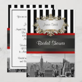 NYC Skyline BW Black White Stripe 2 Vrijgezellenfe Kaart (Voorkant / Achterkant)