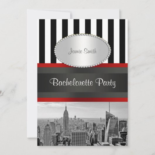 NYC Skyline BW Black White Stripe 2P Bachelorette Kaart (Voorkant)