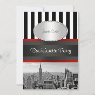NYC Skyline BW Black White Stripe 2P Bachelorette Kaart