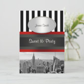 NYC Skyline BW Black White Stripe 2P Sweet 16 Kaart (Staand voorkant)