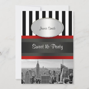NYC Skyline BW Black White Stripe 2P Sweet 16 Kaart