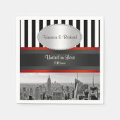 NYC Skyline BW Black White Stripe P Wedding Servetten (Voorkant)
