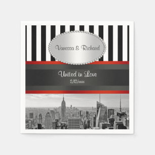 NYC Skyline BW Black White Stripe P Wedding Servetten