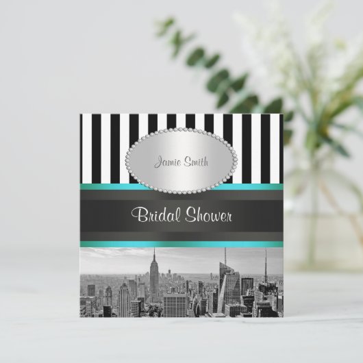 NYC Skyline BW Blk Whk Blauwgroen P Vrijgezellenfe Kaart (Staand voorkant)