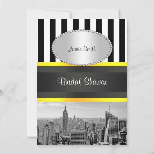 NYC Skyline BW Blk Whk Strp Yellow P Vrijgezellenf Kaart (Voorkant)