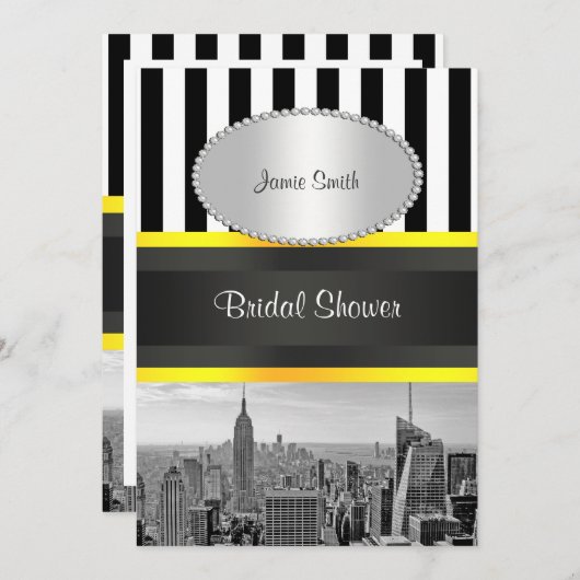 NYC Skyline BW Blk Whk Strp Yellow P Vrijgezellenf Kaart (Voorkant / Achterkant)