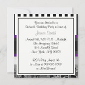 NYC Skyline BW BLK WHT STRP Purpl H Sweet 16 Party Kaart (Achterkant)