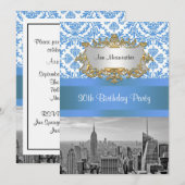 NYC Skyline BW D4 Damask Birthday Party V Kaart (Voorkant / Achterkant)