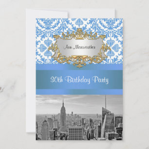 NYC Skyline BW D4 Damask Birthday Party V Kaart