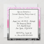 NYC Skyline BW D4P Roze Damask Sweet 16 Party Kaart (Achterkant)