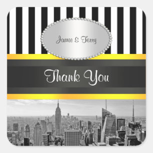 NYC Skyline BW ESB Blk Whk Strp Yello P Favor Tags Vierkante Sticker