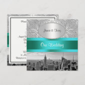 NYC Skyline BW Zilver Wit Damast Wedding Kaart (Voorkant / Achterkant)