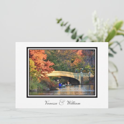 NYC Skyline Central Park Bow Bridge Bruiloftsuitno Kaart (Staand voorkant)