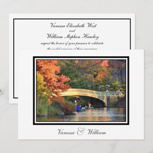 NYC Skyline Central Park Bow Bridge Bruiloftsuitno Kaart (Voorkant / Achterkant)