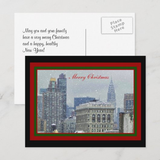 NYC Skyline Chrysler Bldg, Flatiron Snow Kerstmis Feestdagenkaart (Voorkant / Achterkant)
