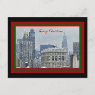 NYC Skyline Chrysler Bldg, Flatiron Snow Kerstmis Feestdagenkaart