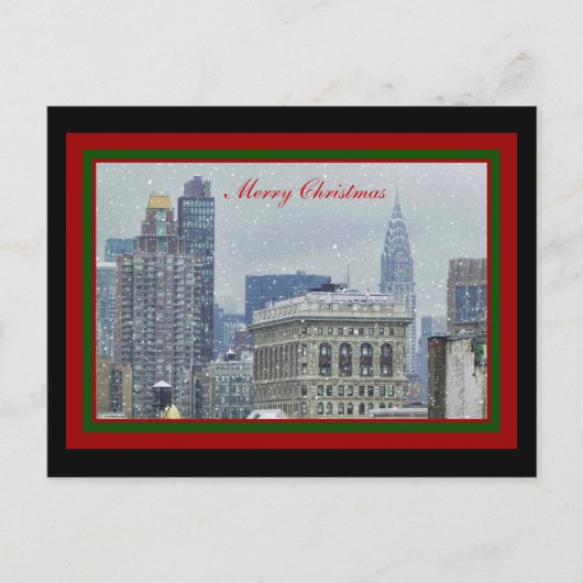 NYC Skyline Chrysler Bldg, Flatiron Snow Kerstmis Feestdagenkaart (Voorkant)