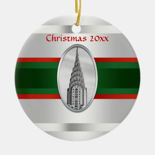 NYC Skyline: Chrysler bouwen Xmas #3W Keramisch Ornament (Voorkant)