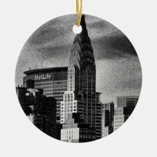 NYC Skyline: Chrysler Building, Met Life BW Keramisch Ornament (Voorkant)