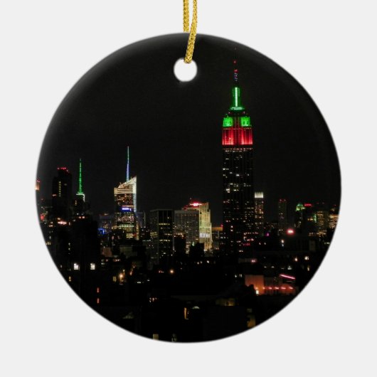 NYC Skyline: EMP ST gebouw Xmas kleuren Keramisch Ornament (Voorkant)