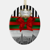 NYC Skyline Empire St Bldg Xmas Blk Whk Strp #2R Keramisch Ornament (Rechts)