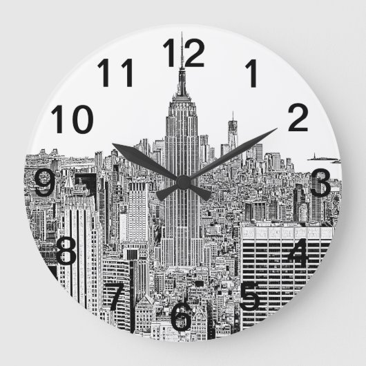 NYC Skyline - Empire State Building, Etched look Grote Klok (Voorkant)