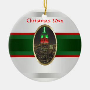 NYC Skyline: Empire State Building Night Xmas #6W Keramisch Ornament
